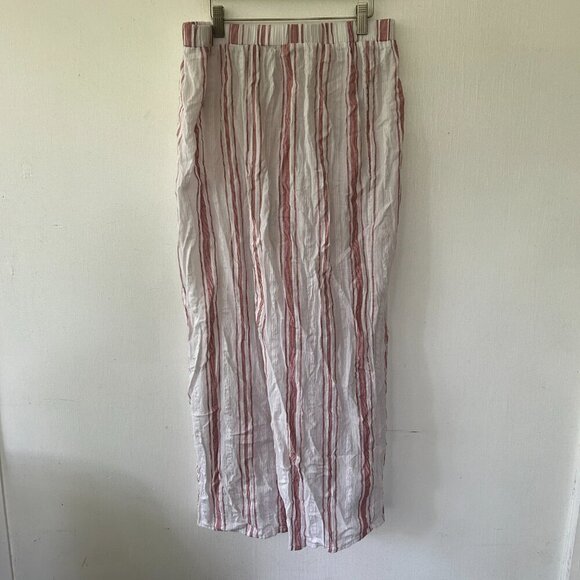 ASOS Pull On Pants Womens Size 10 White Red Striped Boho Slits Cropped Embroider - Picture 3 of 5